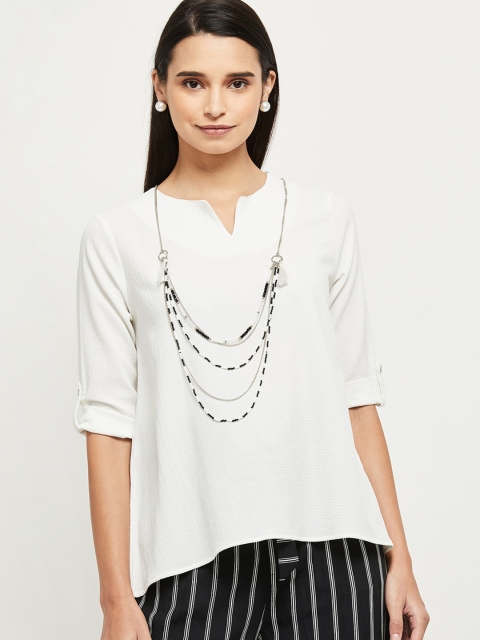 max Off White Roll-Up Sleeves A-Line Top