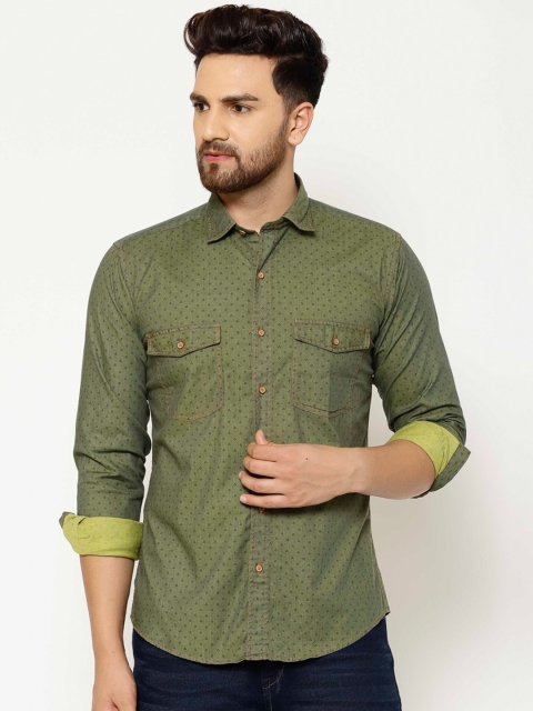 EPPE Men Green & Navy Blue Slim Fit Printed Casual Shirt