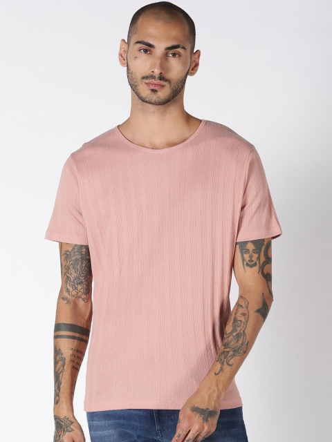 Blue Saint Men Pink Solid Round Neck Cotton T-shirt