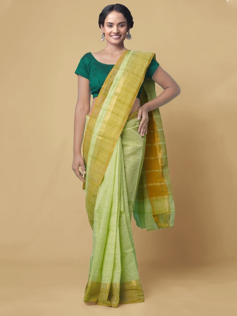 Unnati Silks Green Pure Cotton Striped Mangalagiri Sustainable Saree