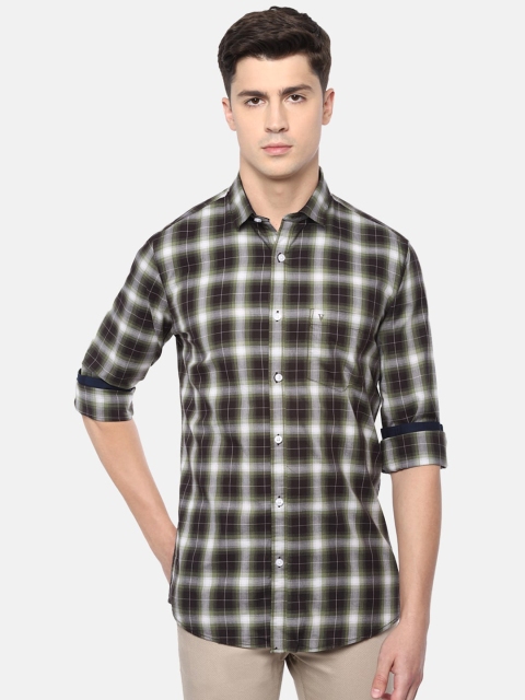 Van Heusen Sport Men Green & Black Slim Fit Checked Cotton Casual Shirt