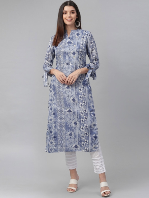 nesara Women Blue Bandhani Printed Thread Work Kurta
