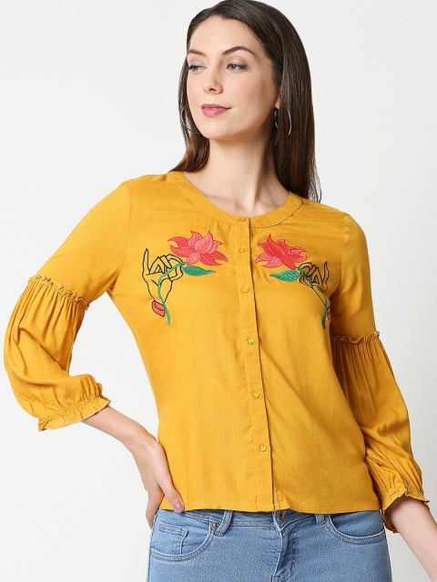 Bewakoof Yellow Pure Cotton Regular Top