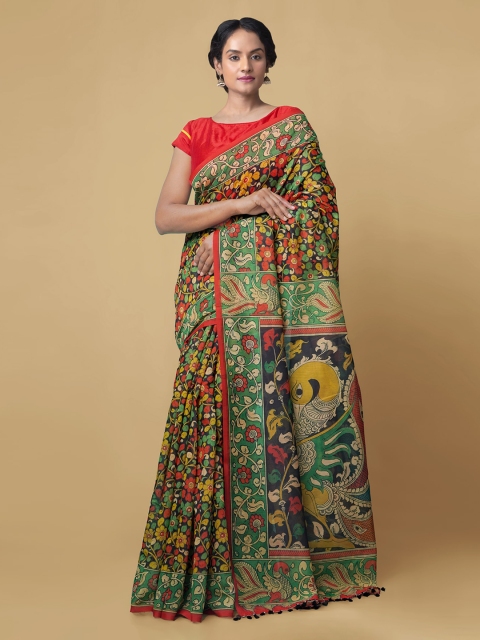 Unnati Silks Multicoloured Silk Cotton Printed Chanderi Saree, Multi