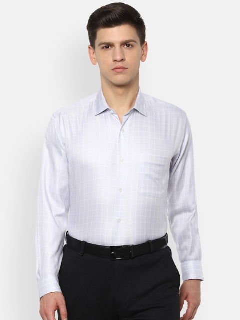 Van Heusen Men White & Grey Regular Fit Checked Formal Shirt