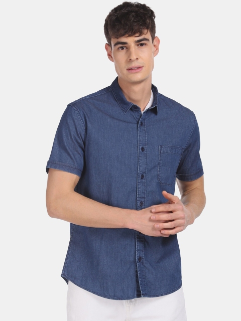 Cherokee Men Blue Regular Fit Solid Casual Shirt