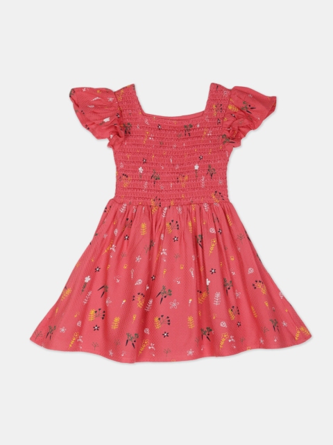 Cherokee Girls Coral Pink Floral Printed Fit and Flare Dress