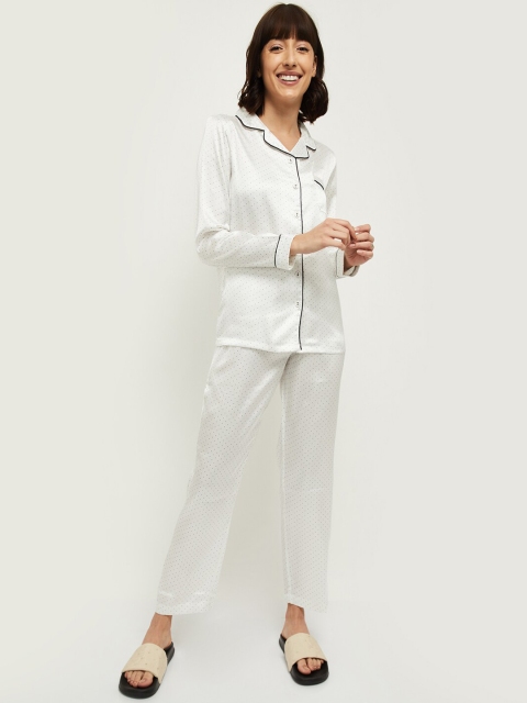 max Women White & Black Printed Night suit