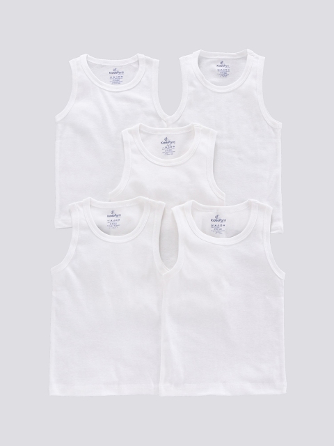 KiddoPanti Boys Pack Of 5 Solid Innerwear Vests, White
