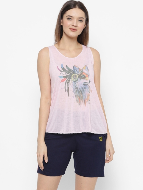 VIMAL JONNEY Women Pink & Navy Blue Printed Night Suit