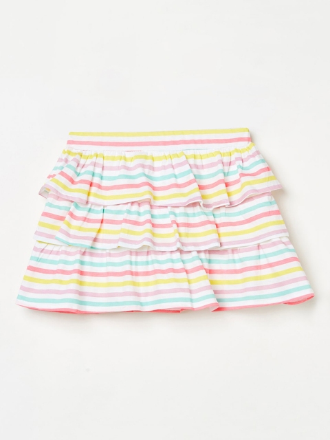 Fame Forever by Lifestyle Girls Off White & Yellow Striped Tiered Mini Skirt