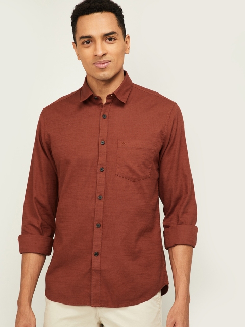 CODE by Lifestyle Men Rust Slim Fit Solid Casual Shirt