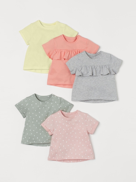 H&M Girls Multicoloured 5-Pack Cotton Tops, Multi