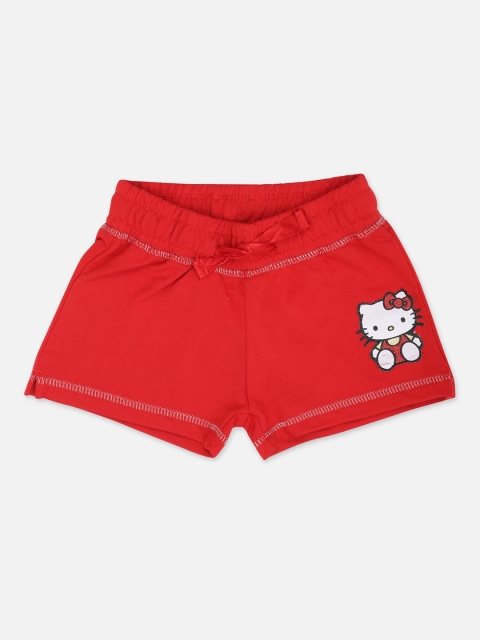Kids Ville Girls Red Hello Kitty Printed Regular Fit Cotton Shorts