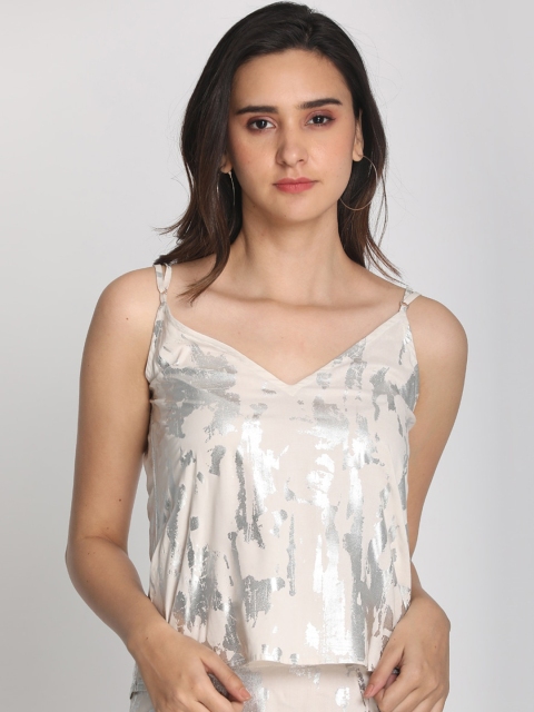 PReT me Off White & Silver-Coloured Pure Cotton Tank Top