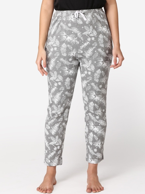 ABELINO Women White & Grey Pure Cotton Printed Lounge Pants