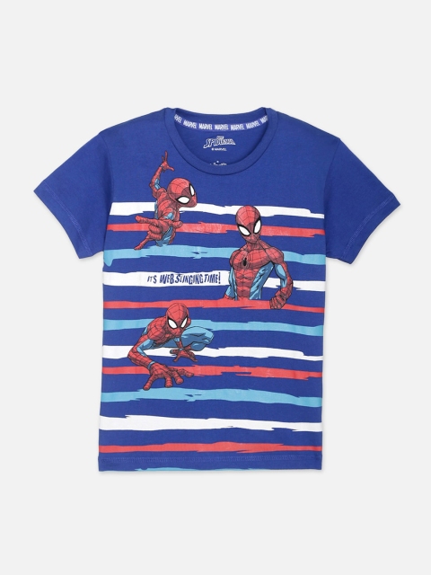 Kids Ville Boys Blue & Red Spiderman Printed Round Neck Cotton T-shirt