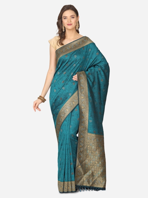 BOMBAY SELECTIONS Blue Poly Silk Woven Design Jamdani Saree