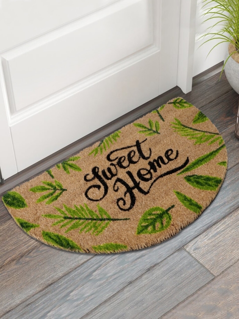 HOKIPO Brown & Green Leaf Printed Coconut Coir Anti-Skid Doormat