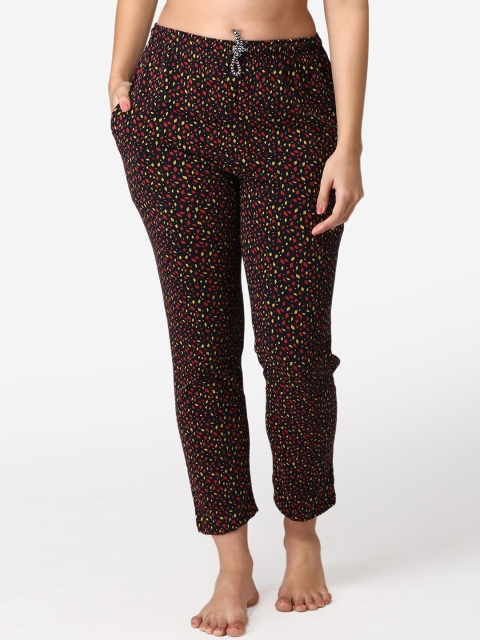 ABELINO Women Black & Red Pure Cotton Printed Lounge Pants
