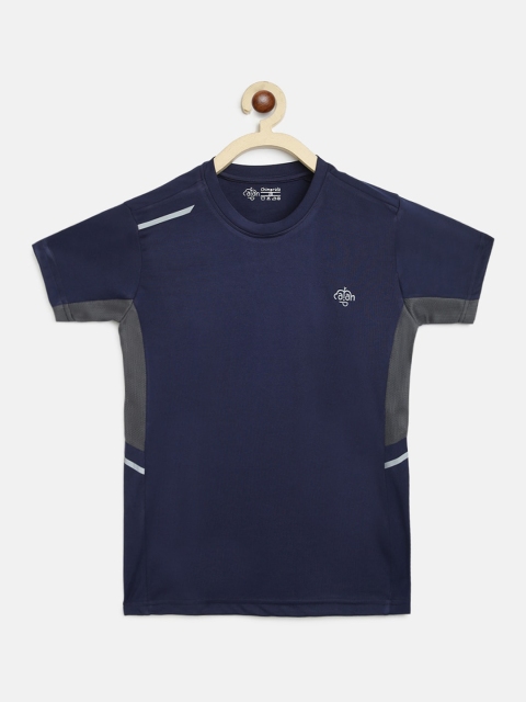 CHIMPRALA Boys Navy Blue Solid Round Neck Sports T-shirt