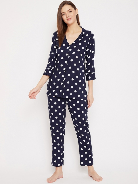 Baani Creations Women Navy Blue & White Printed Night Suit