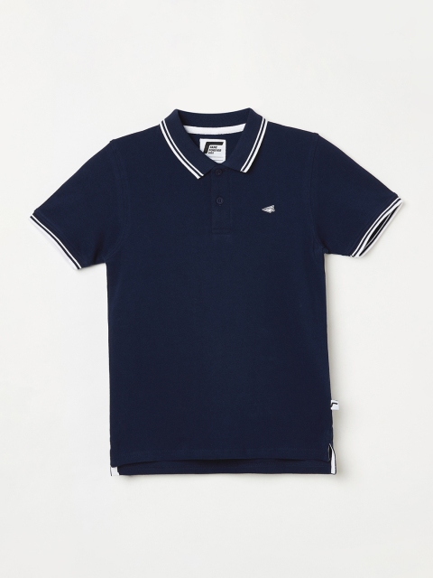 Fame Forever by Lifestyle Boys Navy Blue Solid Polo Collar T-shirt