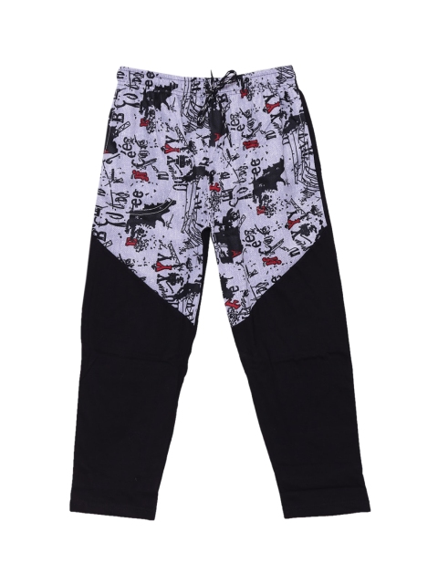 SWEET ANGEL Boys Black & Grey Printed Straight-Fit Track Pants