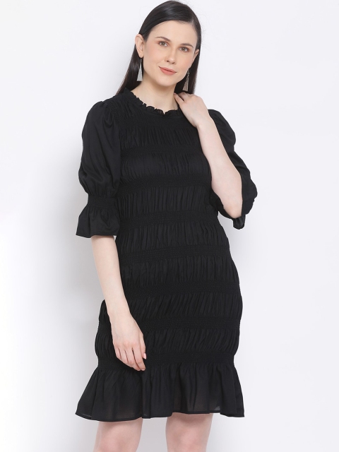 FOSH Women Black Self Design Sweater Dress