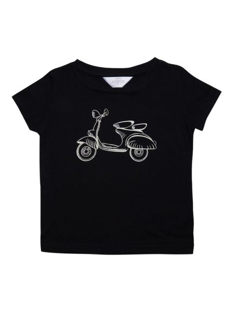 Mystere Paris Girls Black Printed V-Neck T-shirt