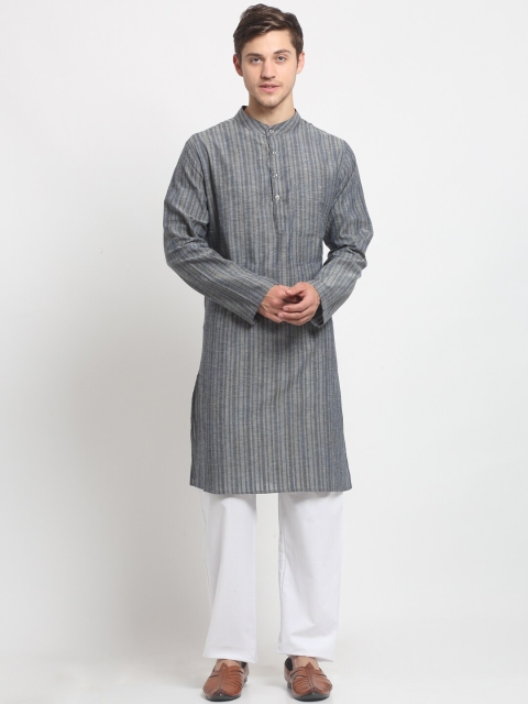 NEUDIS Men Grey Striped Flared Sleeves Handloom Cotton Kurta
