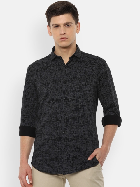 V Dot Men Black Slim Fit Printed Casual Shirt