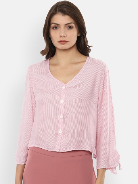 Van Heusen Woman Pink Striped Shirt Style Modal Top