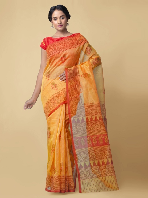 Unnati Silks Yellow Net Printed Patola Saree