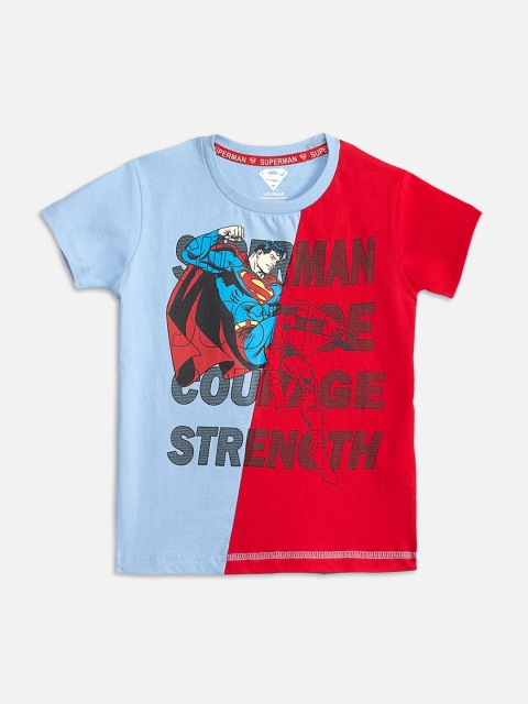 Kids Ville Boys Blue & Red Superman Printed Round Neck Cotton T-shirt