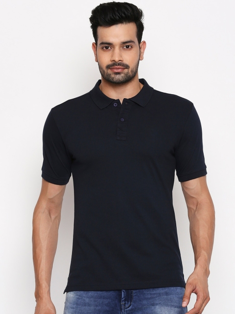 FiTZ Men Navy Blue Solid Polo Collar T-shirt
