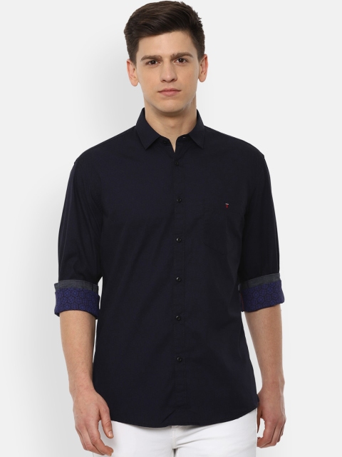 Louis Philippe Jeans Men Navy Blue Slim Fit Solid Casual Shirt