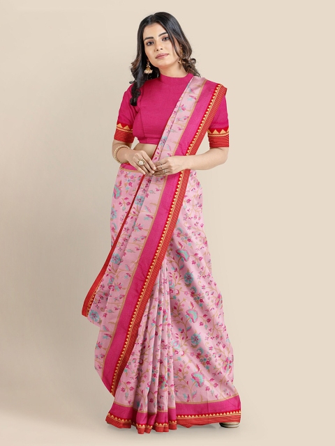 Kalamandir Pink & Blue Silk Blend Woven Design Saree