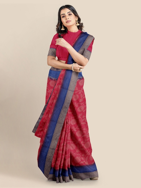 Kalamandir Pink & Blue Silk Blend Woven Design Saree