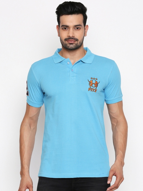 FiTZ Men Turquoise Blue Solid Polo Collar T-shirt
