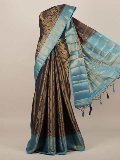Pothys Navy Blue Woven Design Jute Silk Saree