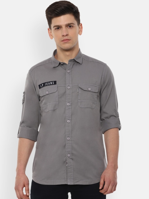Louis Philippe Jeans Men Grey Slim Fit Solid Casual Shirt