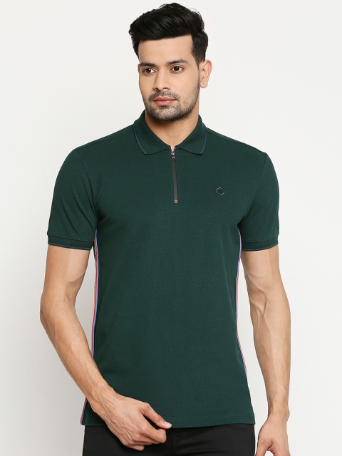 Mufti Men Green Solid Polo Collar T-shirt