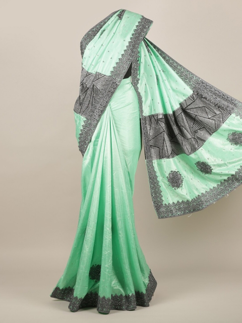 Pothys Green Embellished Jute Silk Saree