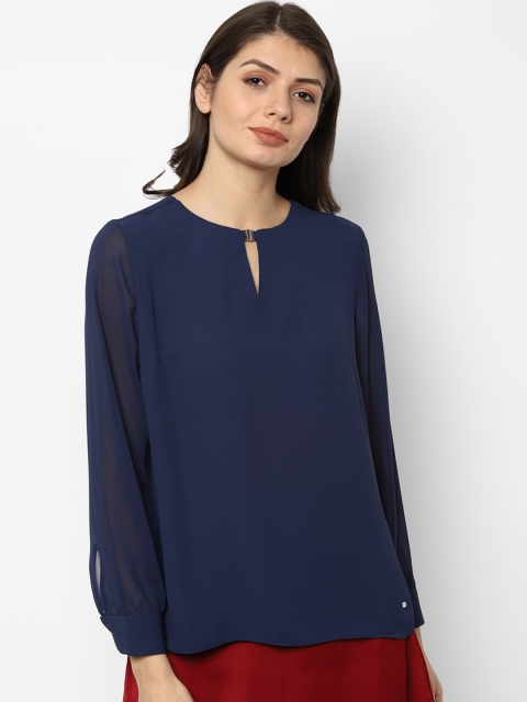 Allen Solly Woman Navy Blue Keyhole Neck Regular Top