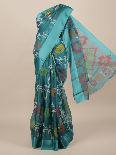 Pothys Blue & Pink Printed Jute Silk Saree