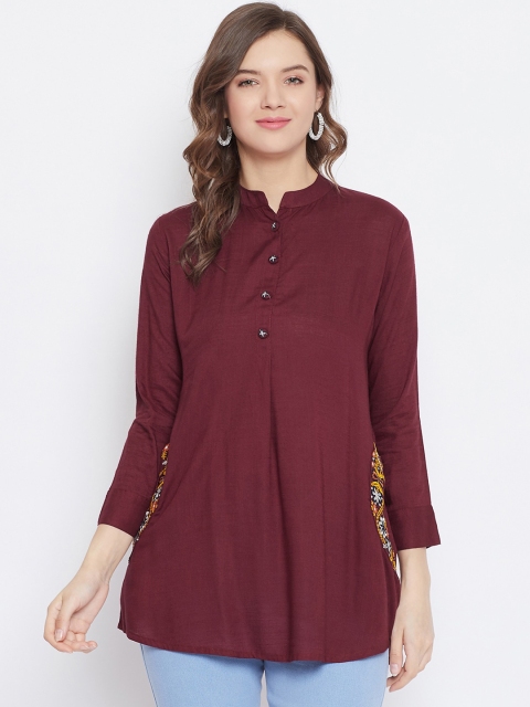 Baani Creations Maroon Mandarin Collar Regular Top