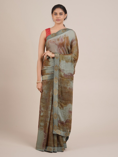 Pothys Green Printed Poly Chiffon Saree