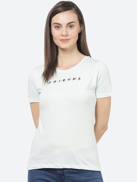 Free Authority Women Blue Friends Printed Round Neck Cotton T-shirt