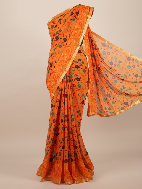 Pothys Orange Printed Poly Chiffon Saree